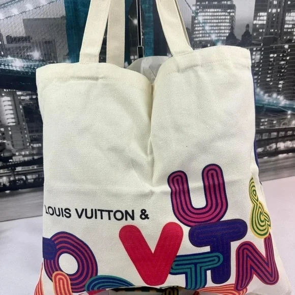 Louis Vuitton White and Blue Tote with Colorful Design - Picture 6 of 11